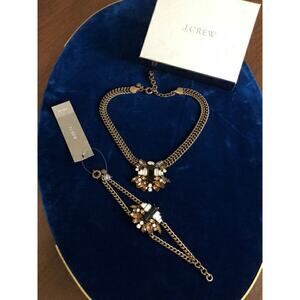 J. Crew Goldtone Topaz Onyx Rhinestone Necklace & Bracelet Set in Box